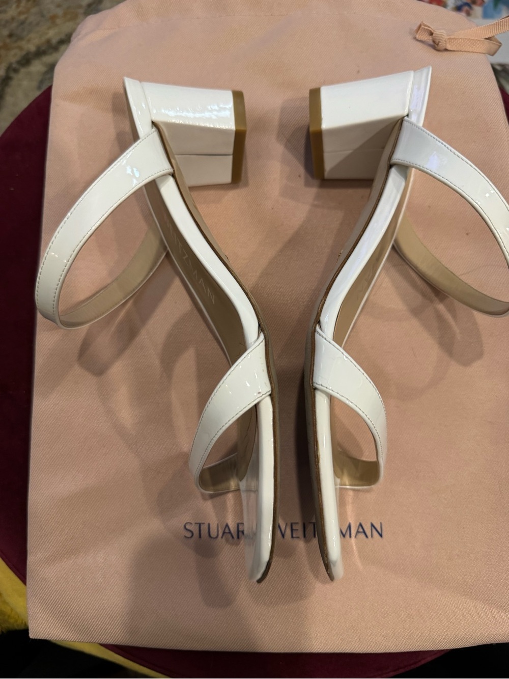 Stuart Weitzman White Double-Strap Square-Toe Heels - Picture 3 of 5